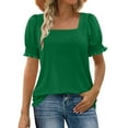 thumbnail image 3 of Htigea Women's Square Neck Smocked Peplum Top Ruffle Short Sleeve Babydoll Blouse Green,L, 3 of 6