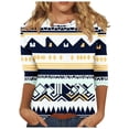 thumbnail image 2 of Cagogo Ladies Loose Fit Tshirt Summer Tops Under $5 Aztec Western 3/4 Sleeve Vintage Round Neck Ethnic Style Tshirts Holiday Beach Black Tshirt Outfits, 2 of 5