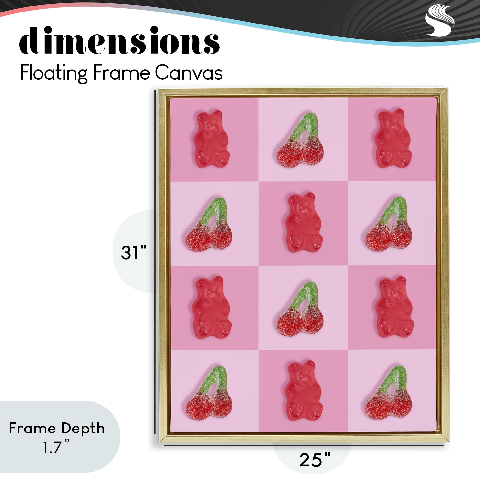 Stupell Industries Gummy Bears and Cherries Grid Gold Framed Floater Canvas Wall Art, design by LISH Creative