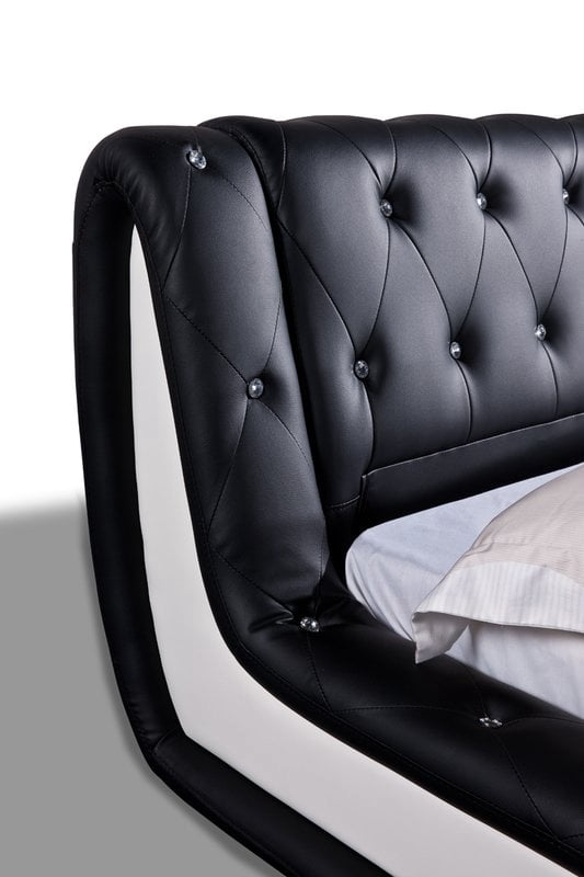 U.S. Pride Furniture Dorian Contemporary Button Tufted Faux Leather Platform Bed, Black/White, Multiple Sizes, B8045
