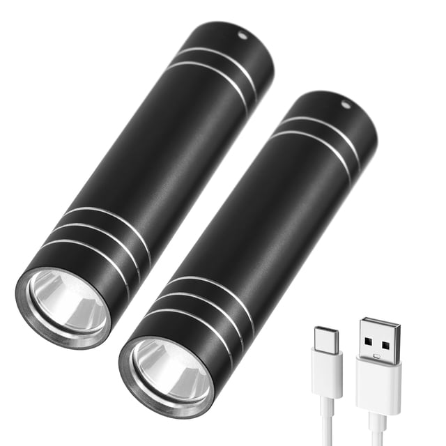 2pcs Flashlight USB Rechargeable Super Bright Flashlight Torch for Camping Reading Dog Walking