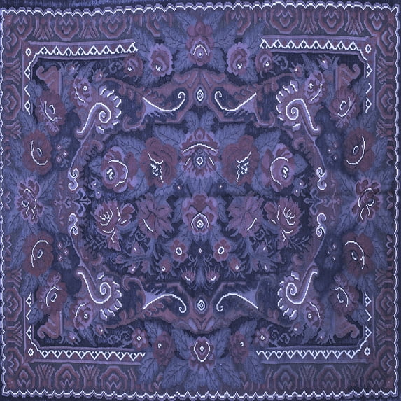 Ahgly Company Machine Washable Indoor Square Animal Blue Traditional Area Rugs, 5' Square