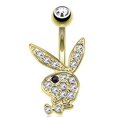thumbnail image 2 of Body Accentz Multi Paved Gems on Playboy Bunny 316L Surgical Steel Navel Belly Button Ring, 2 of 2