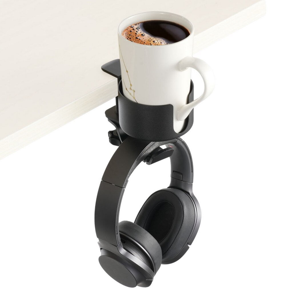 Desk Cup Holder Clamp, 2 In 1 Cup Headphone Hanger Clip, Hold Coffee Mups, Water Bottles