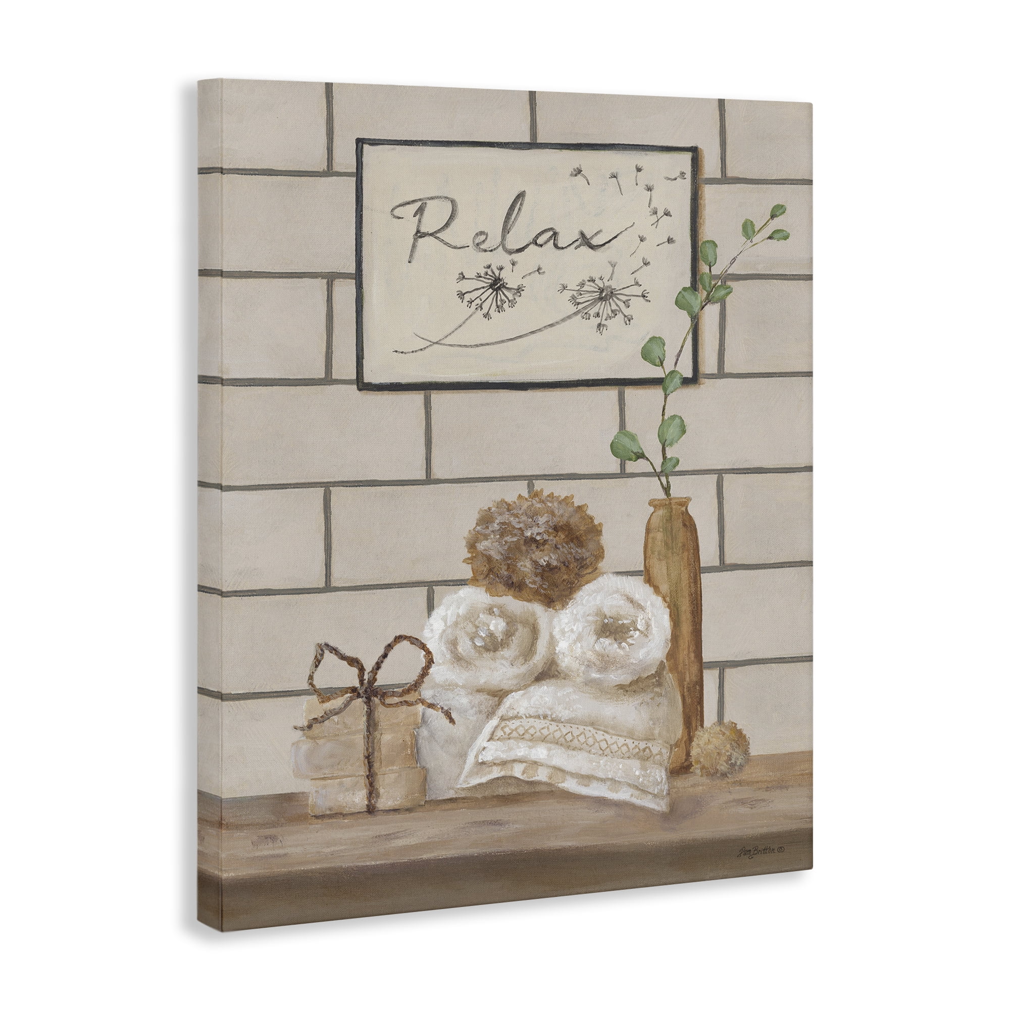 Stupell Industries Relax Bathroom Scene Typography Painting Gallery Wrapped Canvas Art Print Wall Art, 30 x 40