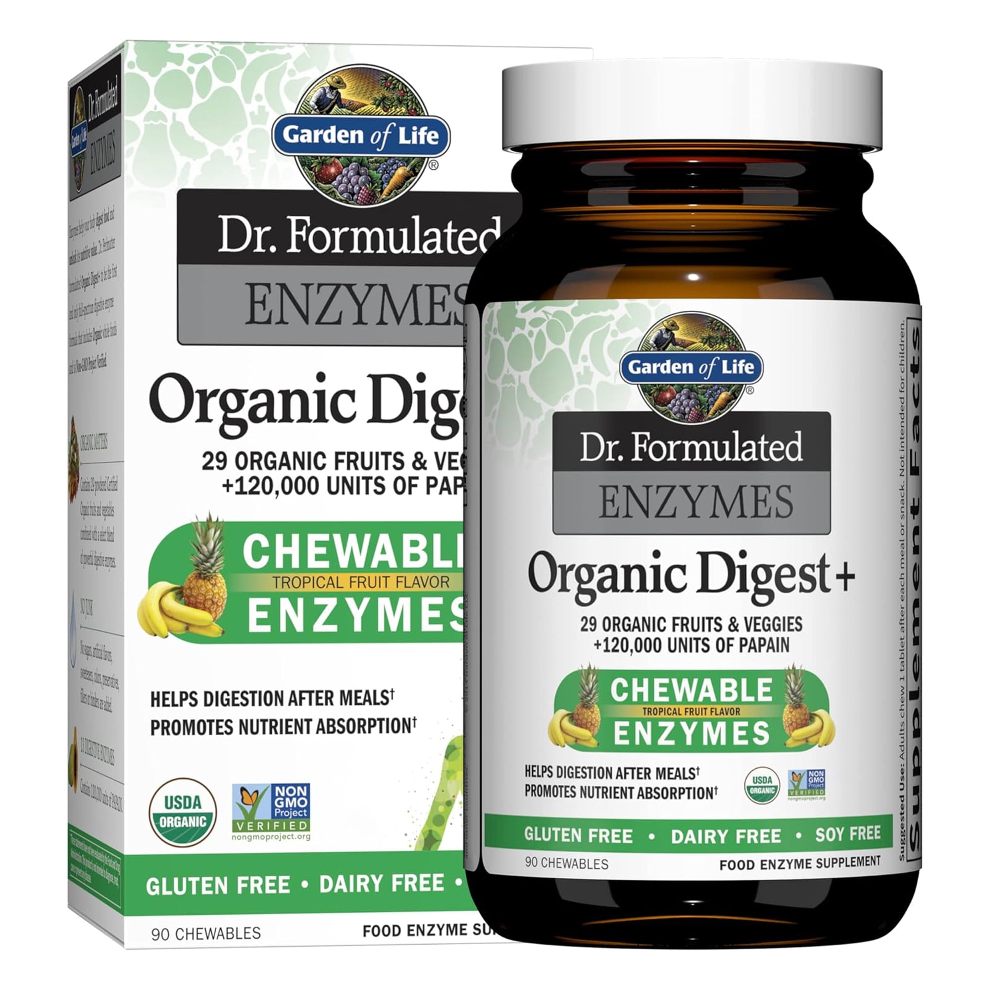 Garden of Life Dr. Formulated Enzymes Organic Digest+, Tropical Fruit, 90 Chewables