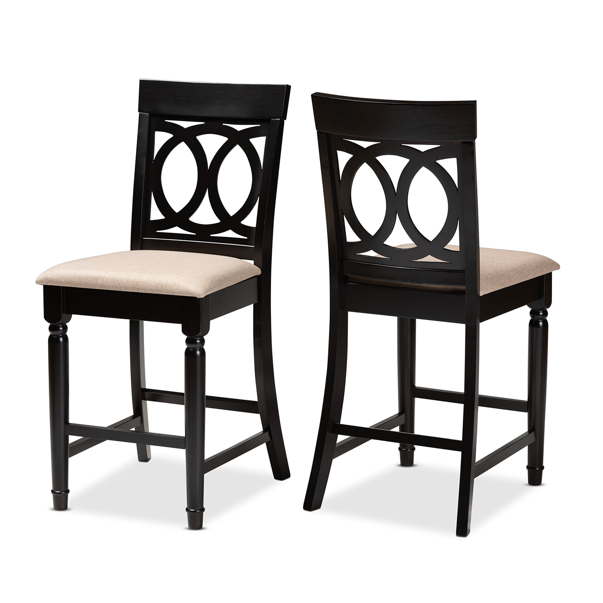 Baxton Studio Verina Modern and Contemporary Sand Fabric Upholstered Espresso Brown Finished 2-Piece Wood Counter Stool Set Set