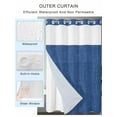 thumbnail image 2 of No Hook Cloth Fabric Shower Curtain with Snap in Liner, Navy Blue Waterproof Shower Curtains Set with See Through Top Window, Vintage Country Monochrome Farmhouse Bath Curtains Shower 72"x78", 2 of 6