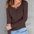 thumbnail image 2 of cfhntfmh Women's Henley Shirts Long Sleeve V Neck Solid Ribbed Button Down Knit Sweater Blouses Trendy Fitted Tops Tunic Shirts, 2 of 5