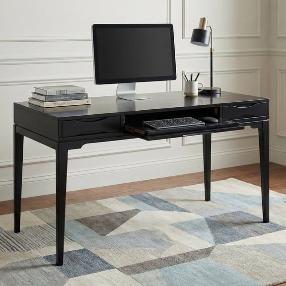 Simpli Home Harper 60 inch Wide Solid Wood Mid Century Modern Desk in Black