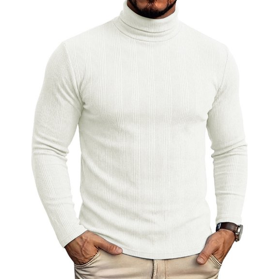 Havenx Turtleneck Pullover Sweaters for Men Ribbed Knitted Long Sleeve Pullover Sweater Mock Neck Solid Color Pullover Stretch Lightweight Thermal Basic Sweaters,White XL
