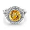 thumbnail image 2 of Gem Stone King 3.70 Ct Round Yellow Citrine 18K Two-Tone Sterling Silver Women Ring (Size 7), 2 of 4