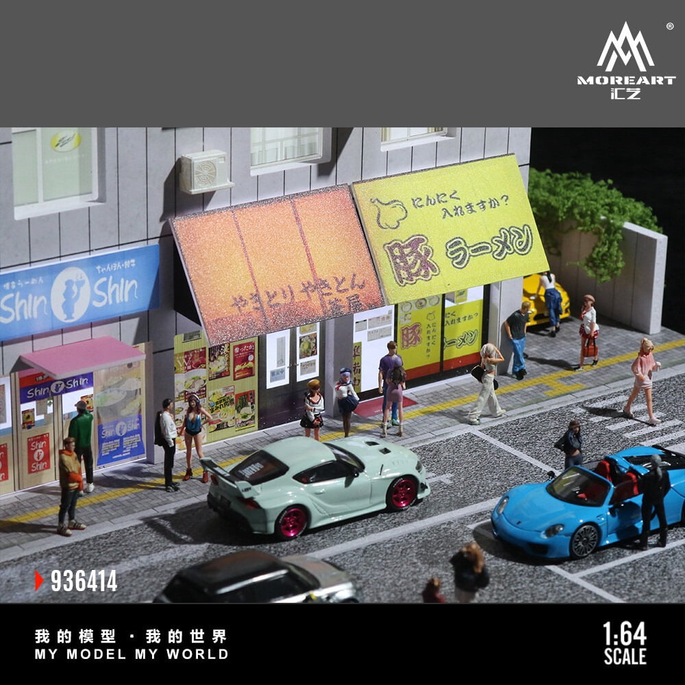 1:64 Scale Diorama Japanese Street Shop Light Version Car Garage Scene Display Models Collection&Gift for Die-cast Car Display