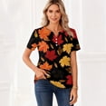 thumbnail image 4 of Minjewel Womens T Shirts Casual V Neck Short Sleeve - Fall Leaves Print Button Detail, T Shirts for Women Seasonal Graphic Tee, Summer Tops for Women for Autumn,Earthy Yellow L, 4 of 6