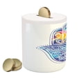 thumbnail image 2 of Hamsa Piggy Bank, Ornamental Shape Pattern Eye Protection in Vibrant Watercolors, Ceramic Coin Bank Money Box for Cash Saving, 3.6" X 3.2", Aqua Pink Purple, by Ambesonne, 2 of 4