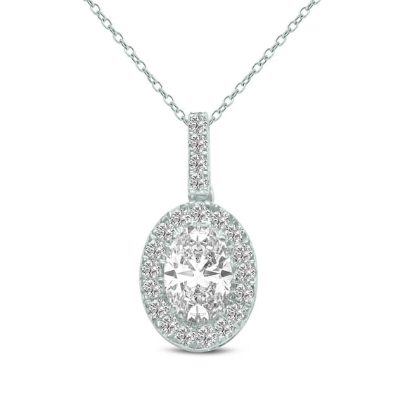 SZUL Women's 1 Carat TW Oval Shape Halo Lab Grown Diamond Pendant in 14K White Gold