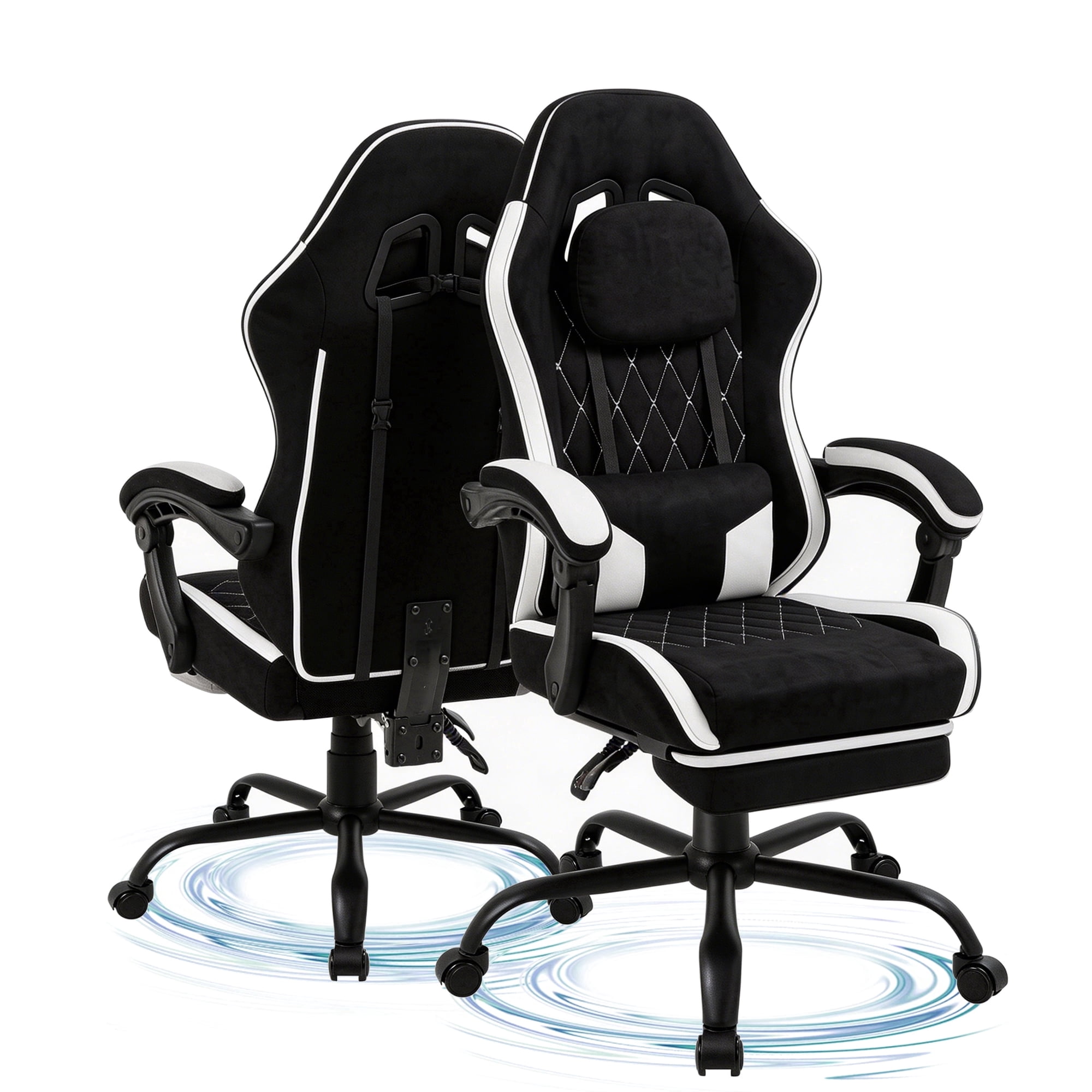 Walsunny Ergonomic Gaming Chair for adult, Fabric Gaming Chair with Footrest, High Back Video Gamer Chair Black