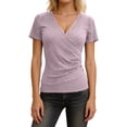 thumbnail image 2 of Short Sleeve Shirts for Women V-Neck Solid Color Y2K Loose Basic Tops Casual Summer Spring Tee, 2 of 5