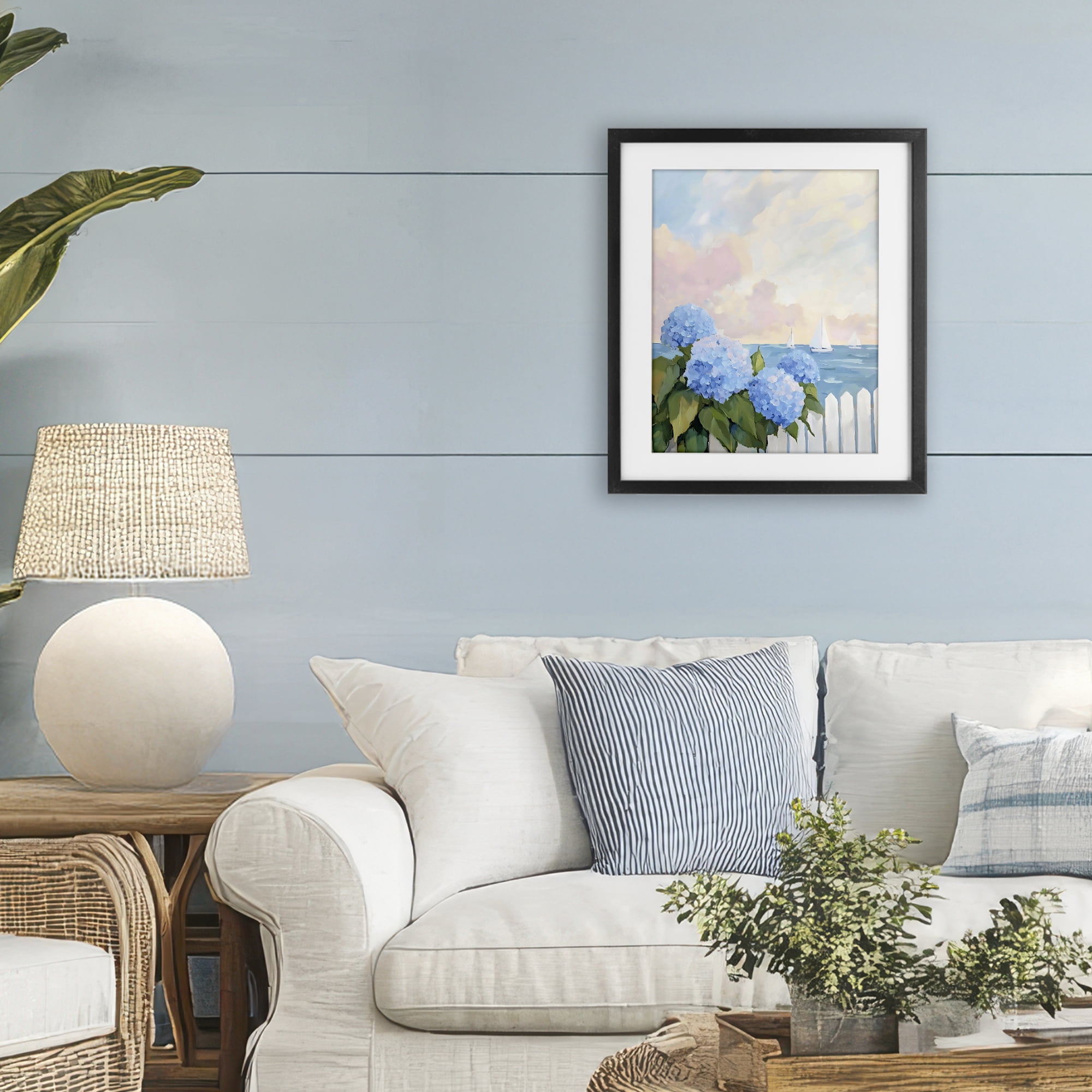 Stupell Industries Hydrangeas By The Sea Black Framed Print Under Glass, design by Creative Studio