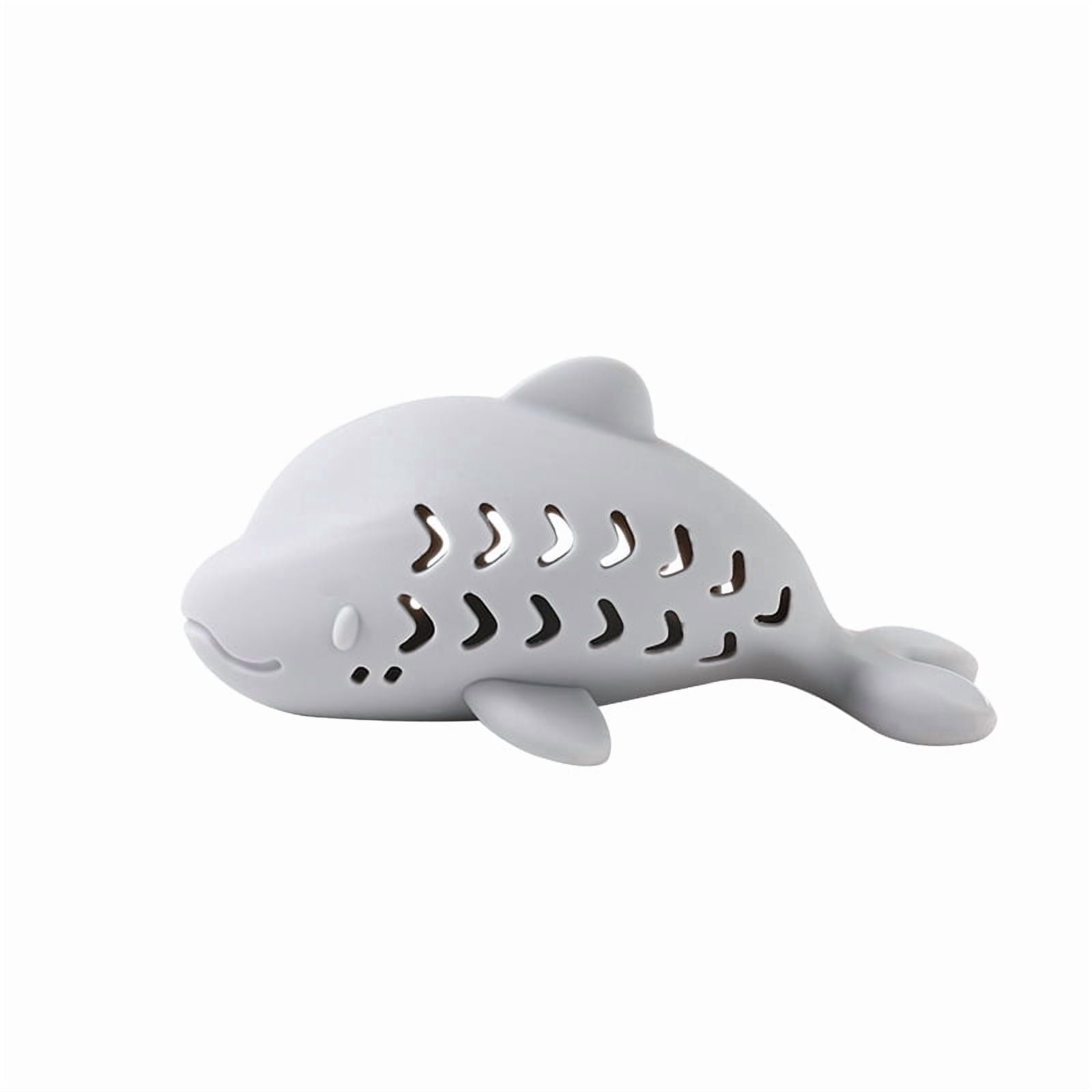 Cat Food Dispensing Durable Chew Toy Silicone Cute Fish Pet Toy Self-Entertainment Teasing Cat Teething Toy, 3 Gray