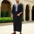 thumbnail image 2 of IWRICH Men's Embroidery Moroccan Thobe Mogadishu Djellaba Robe Jubba Prayer Kaftan Arabic Abaya 02-Black XL, 2 of 4