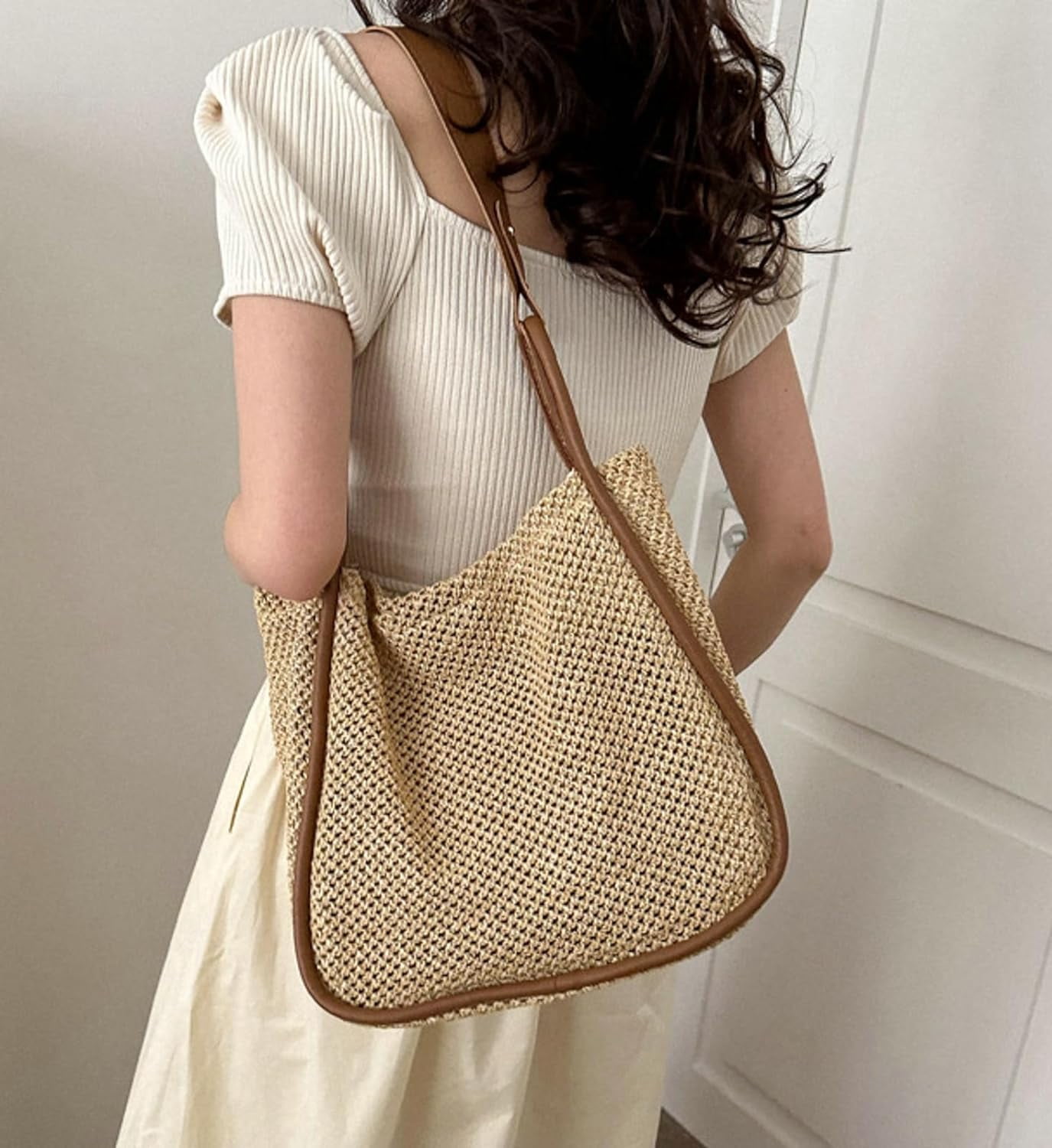 Zhengup Beach Bags for Women Crochet Woven Tote Bag Large Travel Shoulder Handbag Bag Beach Purse Mesh Hollow