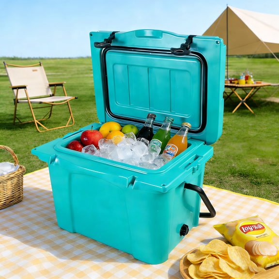 Portable Cooler 25QT, Insulated Hard Cooler Ice Chest with Bottle Opener, 5-Day Ice Retention, Cup Holder & Ruler for Travel, Camping, Beach, Fishing, Boat