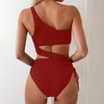 thumbnail image 5 of One Piece Backless Swimsuit for Women - One Shoulder Cutout, High Cut Leg, Solid Irregular Drawstring Tie Side Sexy Bathing Suit, 5 of 8