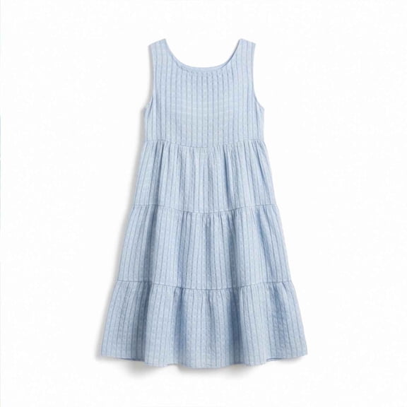 THDHVS Midi Dresses for Women,Striped A Line Beach Dress Sleeveless Layered Ruffle Hem Casual Style for Summer Seaside Vacation Wear,Women's Casual Dresses Blue L