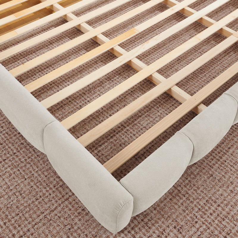 Queen/King Size Upholstered Platform Bed Frame, No Box Spring Required Low Profile Floor Bed with Padded Headboard & Footboard