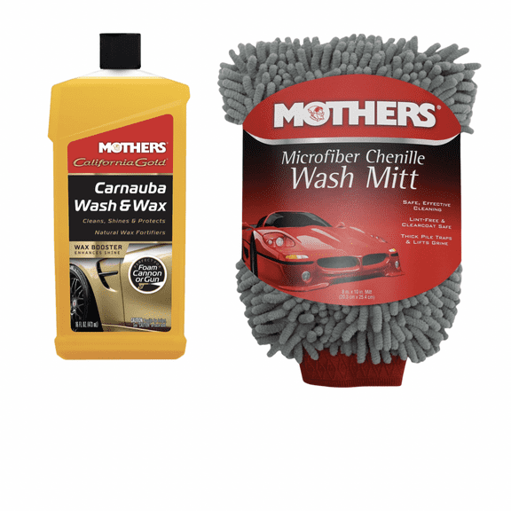 Mothers 05676/156400 California Gold Carnauba Wash & Wax 16 oz. and Microfiber Chenille Wash Mitt