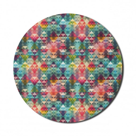 Abstract Mouse Pad for Computers, Grunge Style Repeated Colorful Triangles Illustration Geometrical Art Print, Round Non-Slip Thick Rubber Modern Gaming Mousepad, 8" Round, Multicolor, by Ambesonne