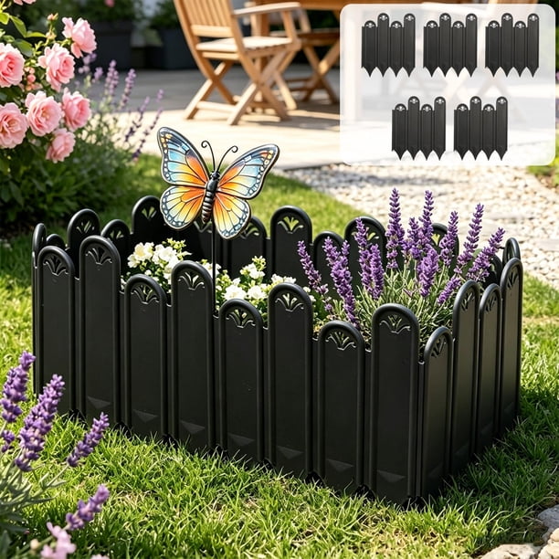 Borde de estacas de jardín de plástico para céspedes y macizos de flores, 25x22 cm, blanco, verde, negro, paquete de 5, resistente a la intemperie, fácil de instalar