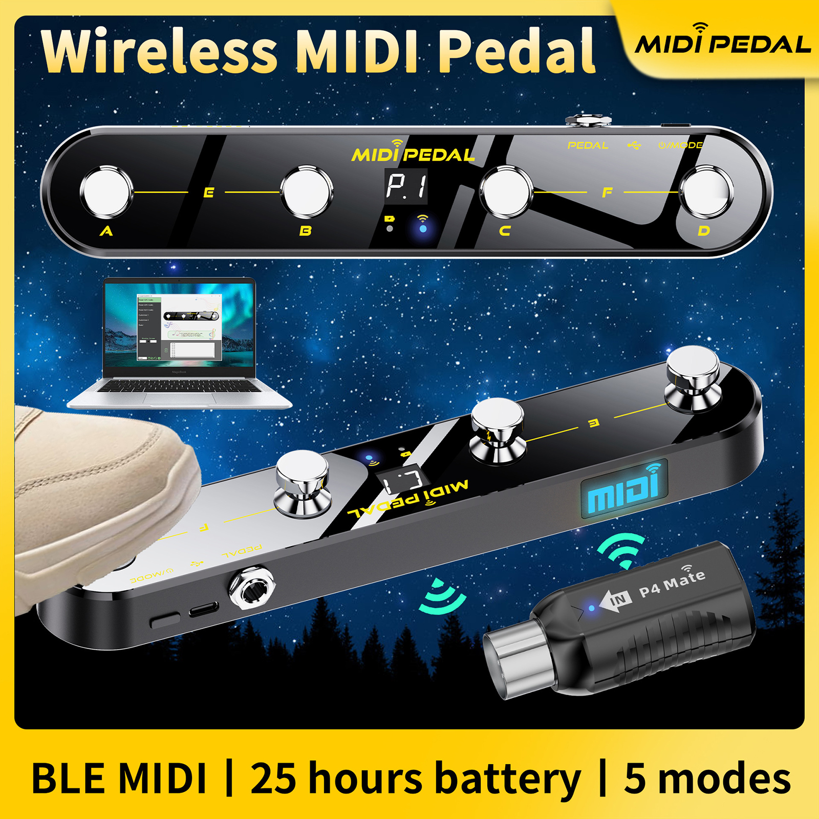 Programmable MIDI Pedal Wireless Receiver Connectivity ABS Design Foot Controller Suitable for Live Performances