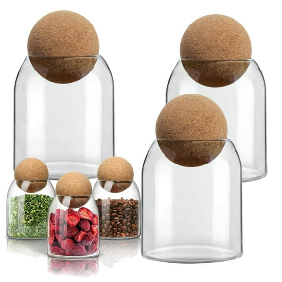 Glass Storage Container with Ball Cork, 16 oz Small Glass Jar with Cork Lid, 3 Pack Candy Jar, Cute Decorative jar for Tip, Change, Salt, Sugar, Cookies, Bathroom Cotton Swab Qtip Holder