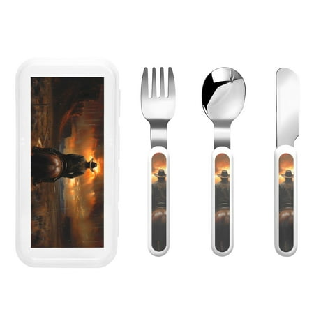 

Qokaie Western Rainy Desert Cowboy for Stainless Steel Kids Silverware Set - Children’s Utensil Set - Children s Knife Fork And Spoon Set