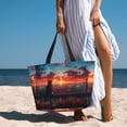 thumbnail image 4 of KLL Cat Watching City Sunset Print Large Beach Tote Bag Women Waterproof Sandproof Zipper Beach Tote Bag for Pool Gym Grocery Travel with Wet Pocket, 4 of 7