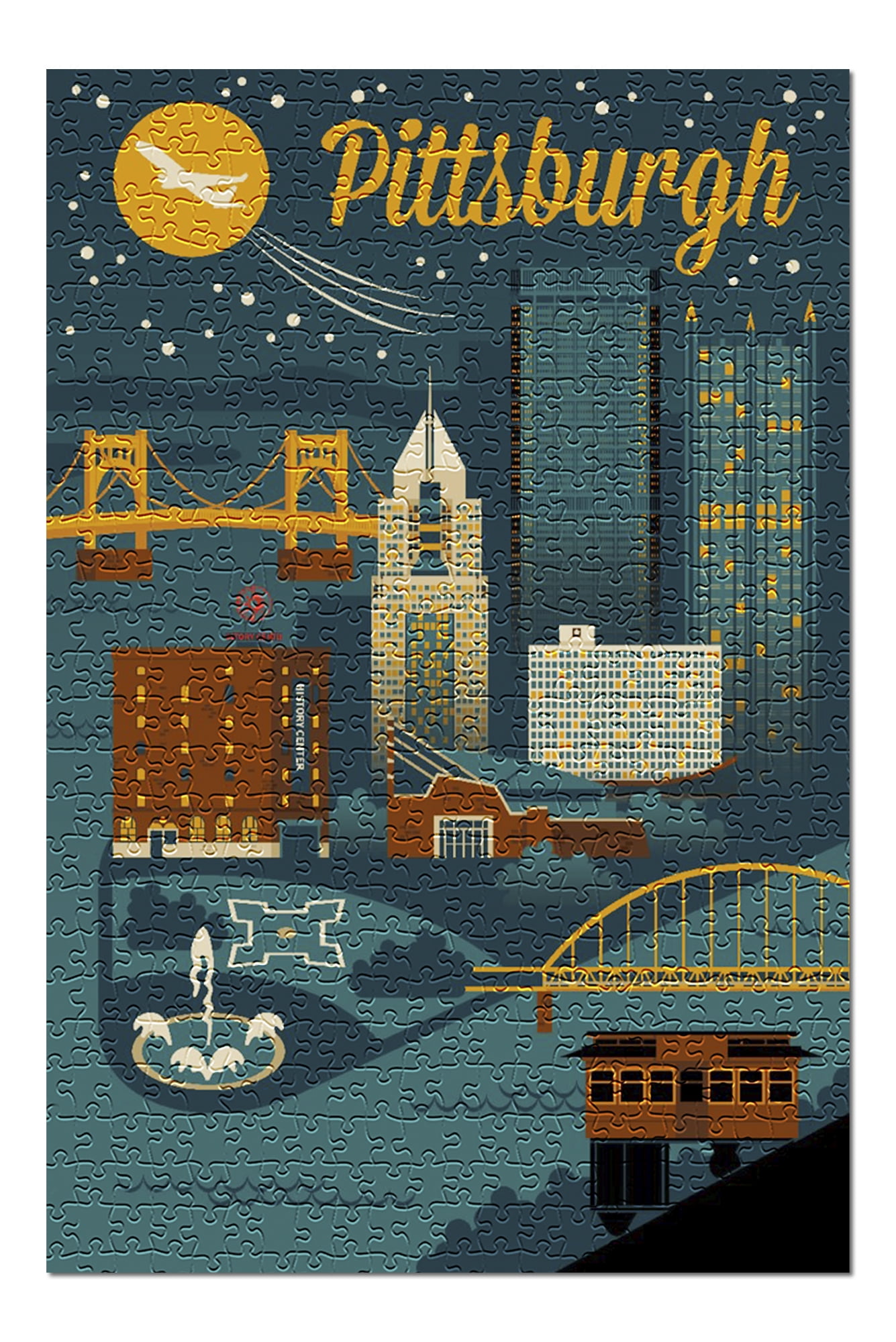Pittsburgh, Pennsylvania, Retro Skyline Classic Series (19x27 inches