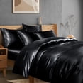 thumbnail image 4 of Black Duvet Cover Set King Size - Satin Fitted Sheet & Pillowcases, Cooling & Silky Comforter Cover Set, 4 of 4