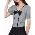 thumbnail image 2 of Lovito Casual Gingham Double Breasted Bow Tie Puff Sleeves Contrast Binding Blouse, 2 of 5