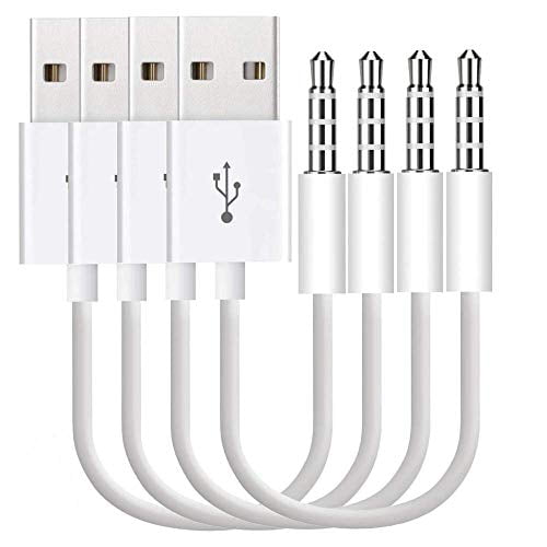 for iPod Shuffle Cable, 4-Pack  Jack Plug to USB Power Charger Sync  Data Transfer  Replacement Cable Compatible for iPod Shuffle 3rd |  4th | 5th Gen MP3/MP4 Case, 4 Pack,