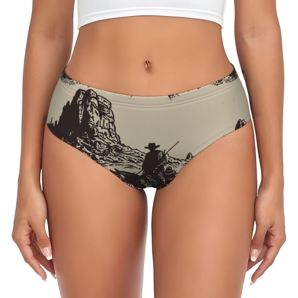 Fotbe Western Desert Cowboy Calzones Estampados para Mujer – Ropa Interior de Algodón, Cómoda, Suave y Elástica-3X-Large