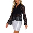 thumbnail image 4 of INSPIRAR CHIC Blusas de Mujer con Manga Larga de Campana, Cuello en V, Encaje, Corte A, Botones, Talla XS, Color Negro, 4 of 5