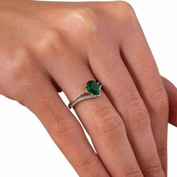 Natural Emerald Ring, Emerald Gemstone Ring, May Birthstone, Zircon Ring, Women Ring, Gold Micron, 925 Sterling Silver, Solitaire Tiny Ring, Dainty Minimalist Stacking jewelry, Christmas Gift Ring