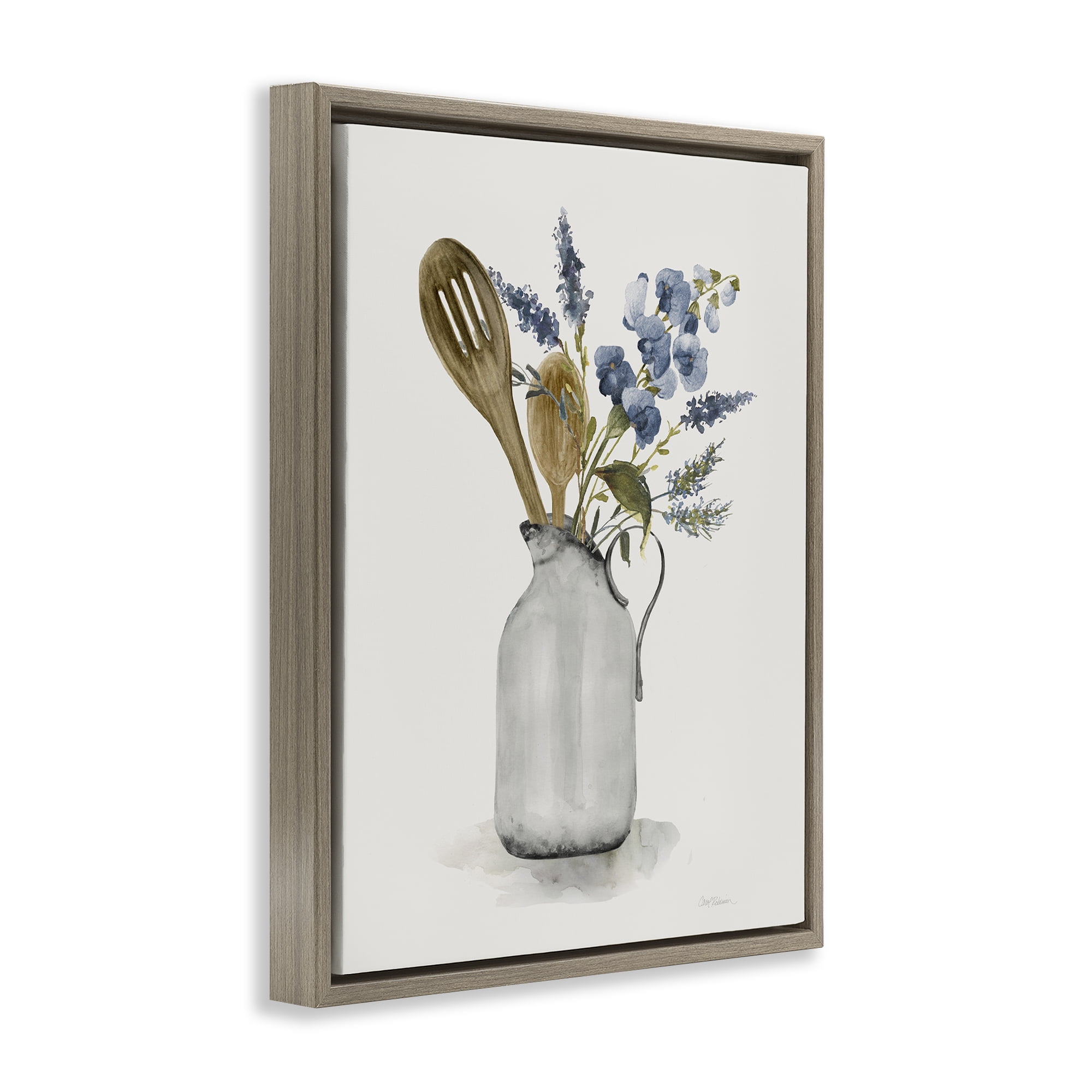 Stupell Industries Vintage Pitcher with Utensils Brown Framed Floater Canvas Wall Art, design by Carol Robinson