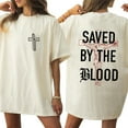 thumbnail image 2 of Unisex Christian T-Shirt, “Saved By The Blood” Double-Sided Vintage Jesus Graphic Tee, Faith-Based Shirt for Men and Women, Sizes S–5XL, 2 of 7