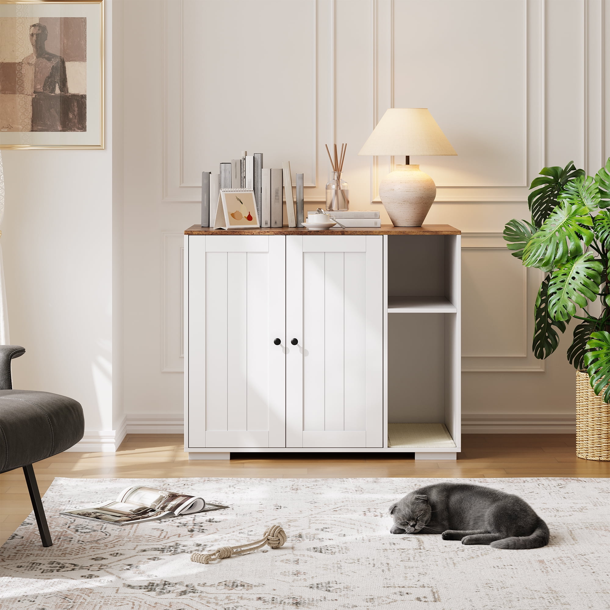 Cat Litter Enclosure for Litter Robot 3/4 with Power Outlet, Dog-Proof Shelf, and Litter Collector