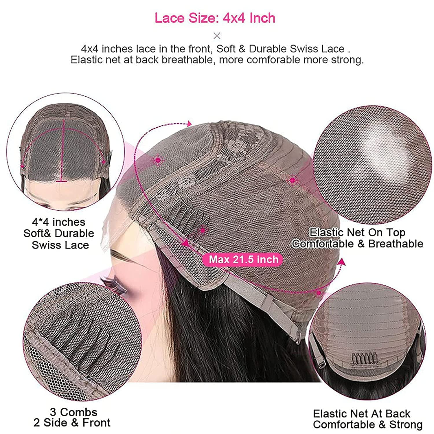 Lace Closure Wigs Human Hair Body Wave Brazilian Virgin Body Wave Human Hair Wigs for Black Women Wavy Human Hair Wig 4X4 Lace Front Wigs Pre Plucked with Baby Hair Bleached Knots (20Inch)