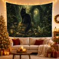 thumbnail image 3 of Armchair Bookshelf Cat with Forest Night Prominent Main, Cozy Dark Academia for Book Lovers, Reading Nook Wall Decor, Graduation Gift, Tapestry Wall Hanging for Bedroom and Dorm, 3 of 7