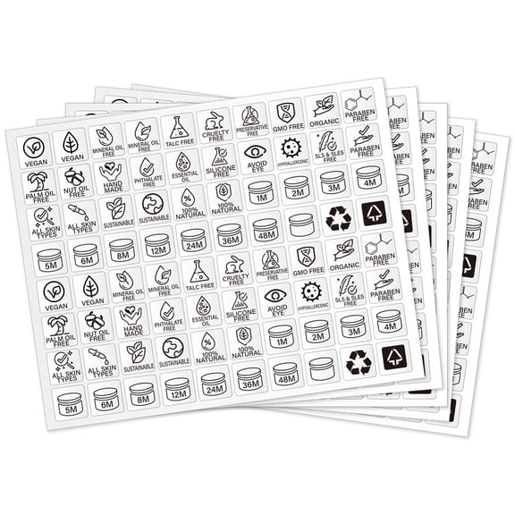 400 Pcs Travel Toiletry Labels 40 Designs Beauty Organization Labels Removable Clear Cosmetics Label for Cosmetic Jars